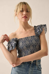 Extravagant Blooms Smocked Floral Ruffle Crop Top - ShopPromesa