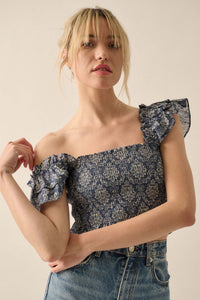 Extravagant Blooms Smocked Floral Ruffle Crop Top - ShopPromesa