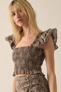 Extravagant Blooms Smocked Floral Ruffle Crop Top - ShopPromesa