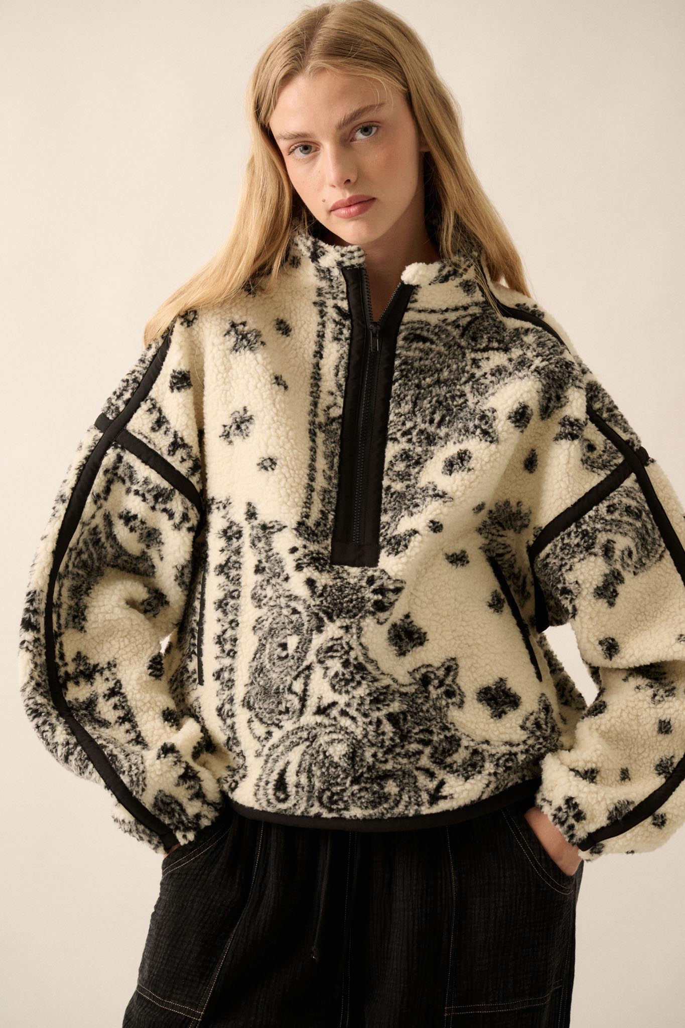 Dream On Paisley-Print Fleece Half-Zip Pullover