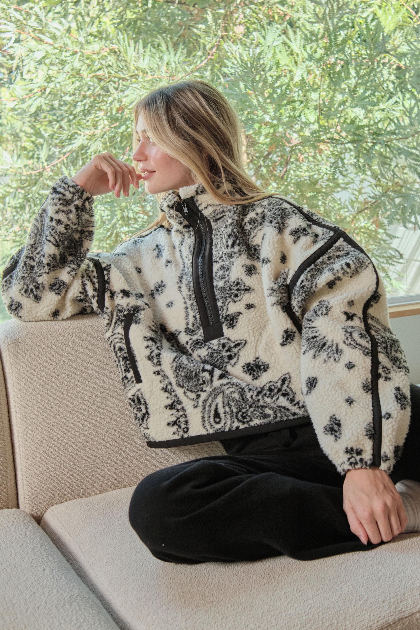 Dream On Paisley-Print Fleece Half-Zip Pullover