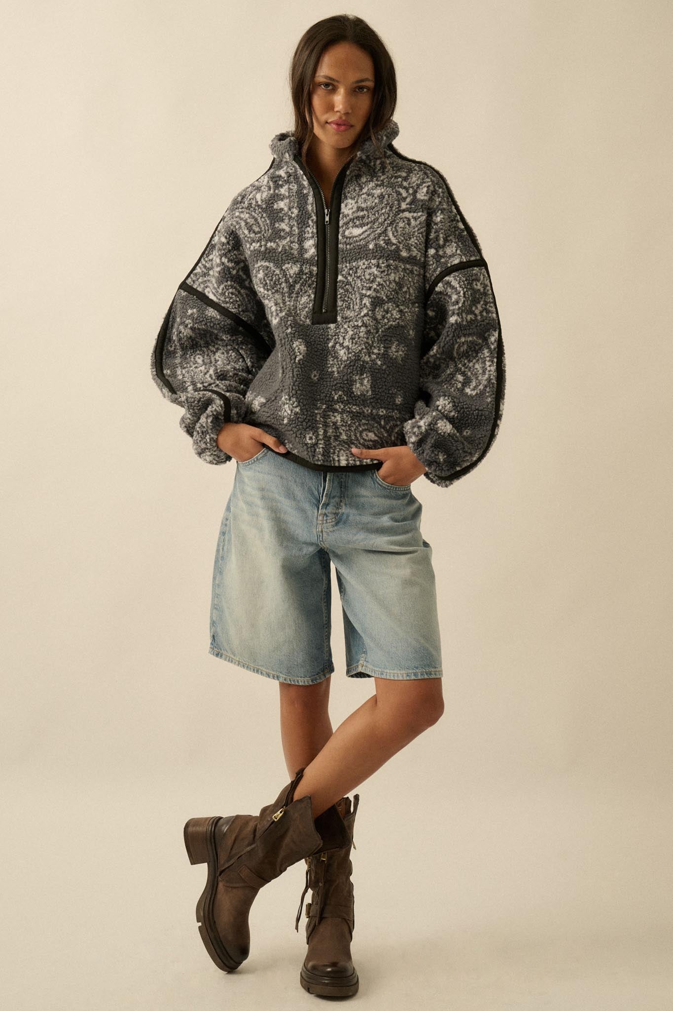 Dream On Paisley-Print Fleece Half-Zip Pullover - ShopPromesa