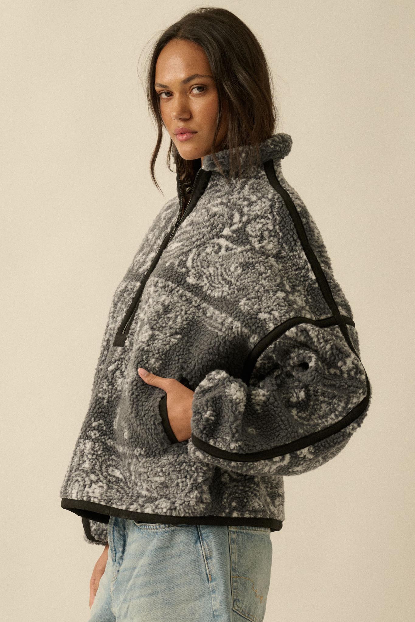 Dream On Paisley-Print Fleece Half-Zip Pullover - ShopPromesa