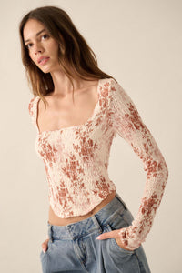 Wildflower Heart Smocked Floral-Print Corset Top - ShopPromesa