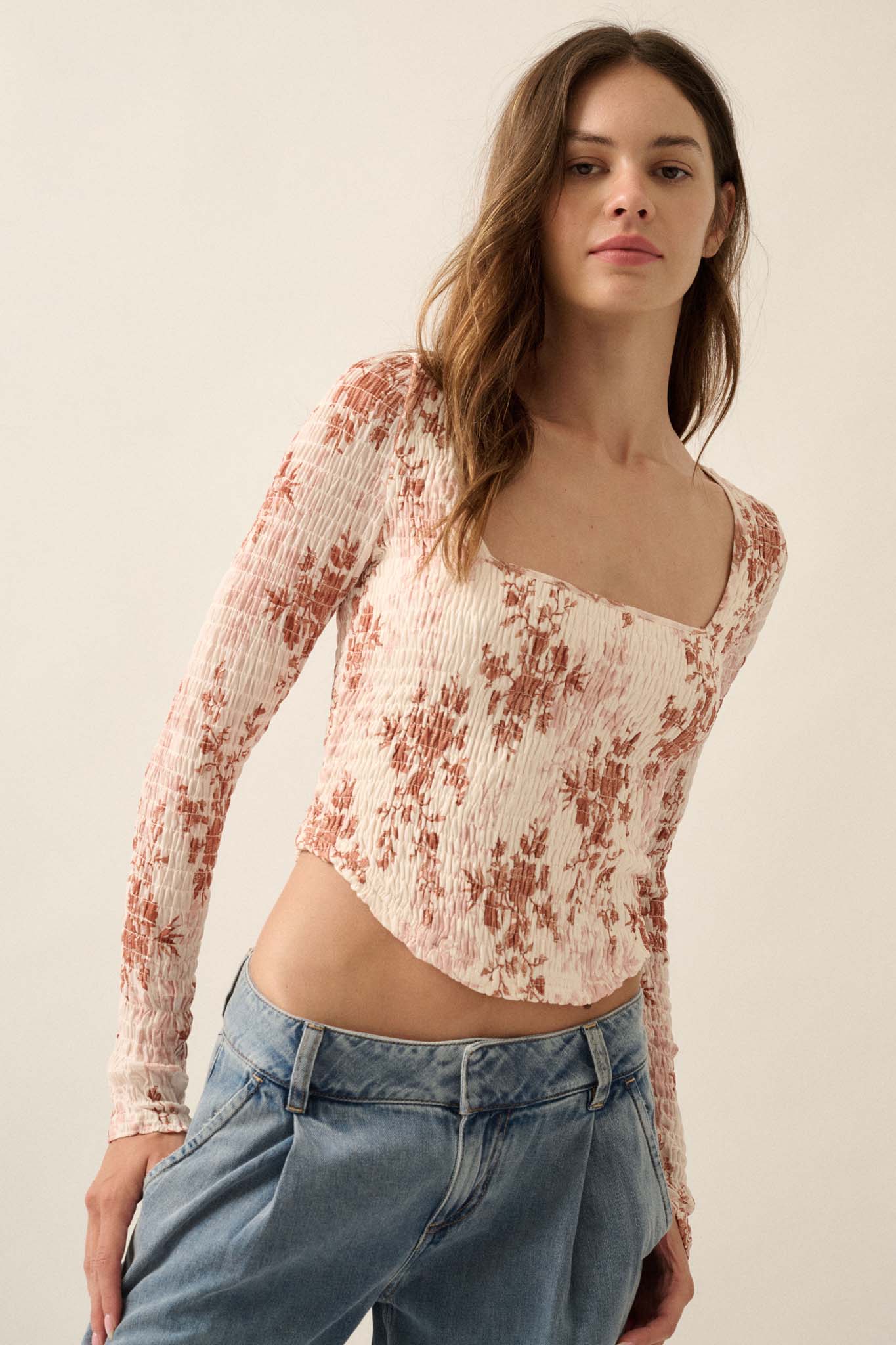 Wildflower Heart Smocked Floral-Print Corset Top - ShopPromesa