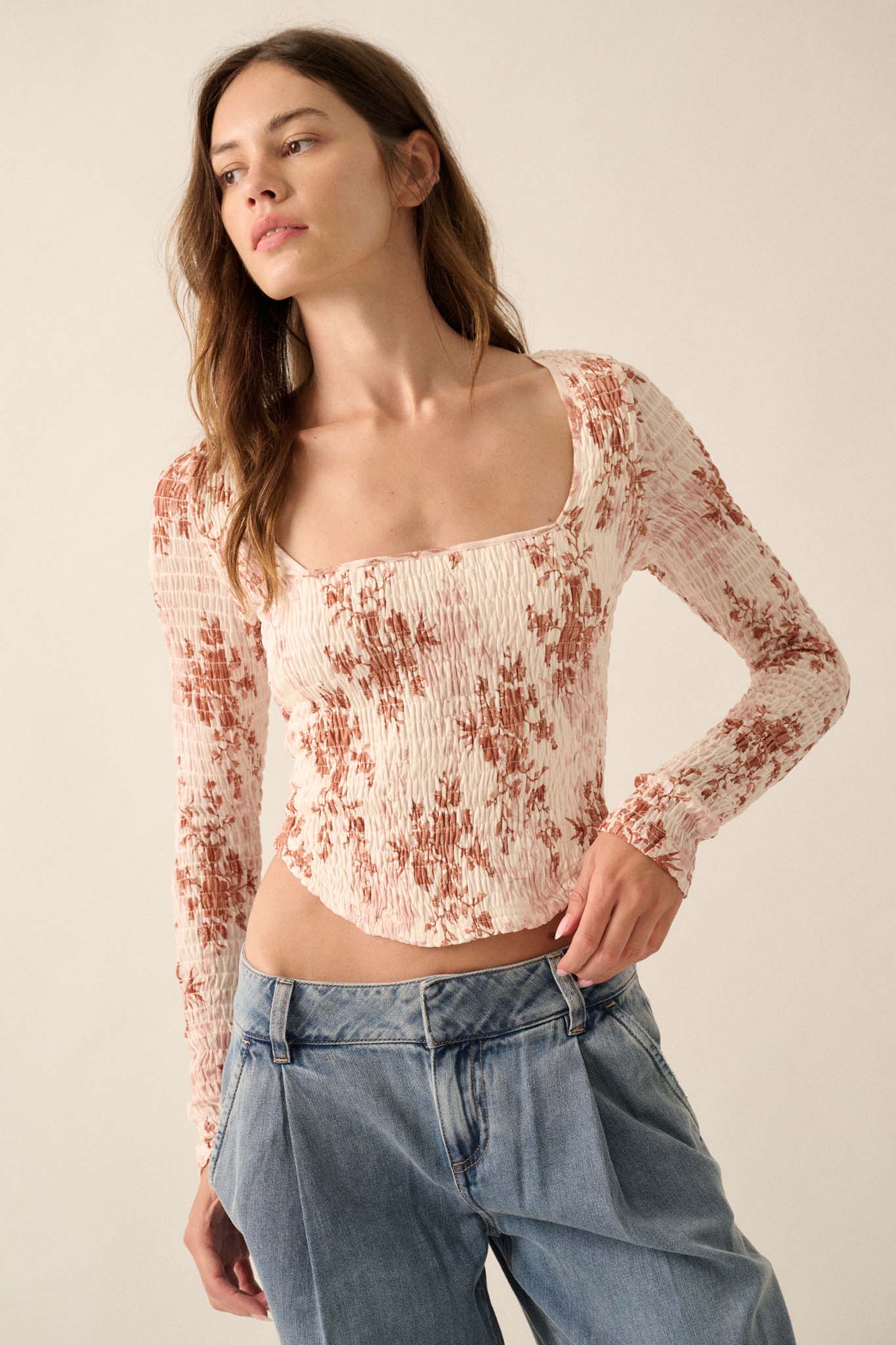 Wildflower Heart Smocked Floral-Print Corset Top - ShopPromesa