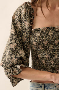 Timeless Beauty Ornate Floral Cropped Peasant Top - ShopPromesa