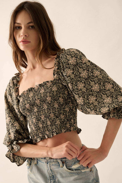 Timeless Beauty Ornate Floral Cropped Peasant Top | ShopPromesa