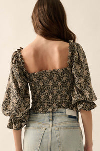 Timeless Beauty Ornate Floral Cropped Peasant Top - ShopPromesa