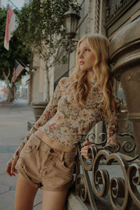 Blossom Forth Floral Mesh Mock-Neck Thumbhole Top - ShopPromesa