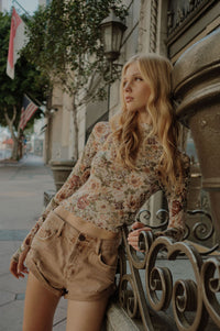 Blossom Forth Floral Mesh Mock-Neck Thumbhole Top - ShopPromesa