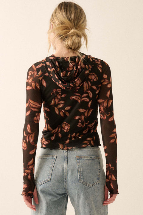 Fantastic Fall Floral Mesh Hooded Thumbhole Top - ShopPromesa