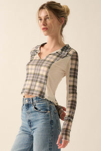 Plaid Habits Colorblock Mesh Thumbhole Top - ShopPromesa