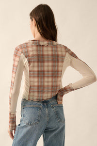 Plaid Habits Colorblock Mesh Thumbhole Top - ShopPromesa