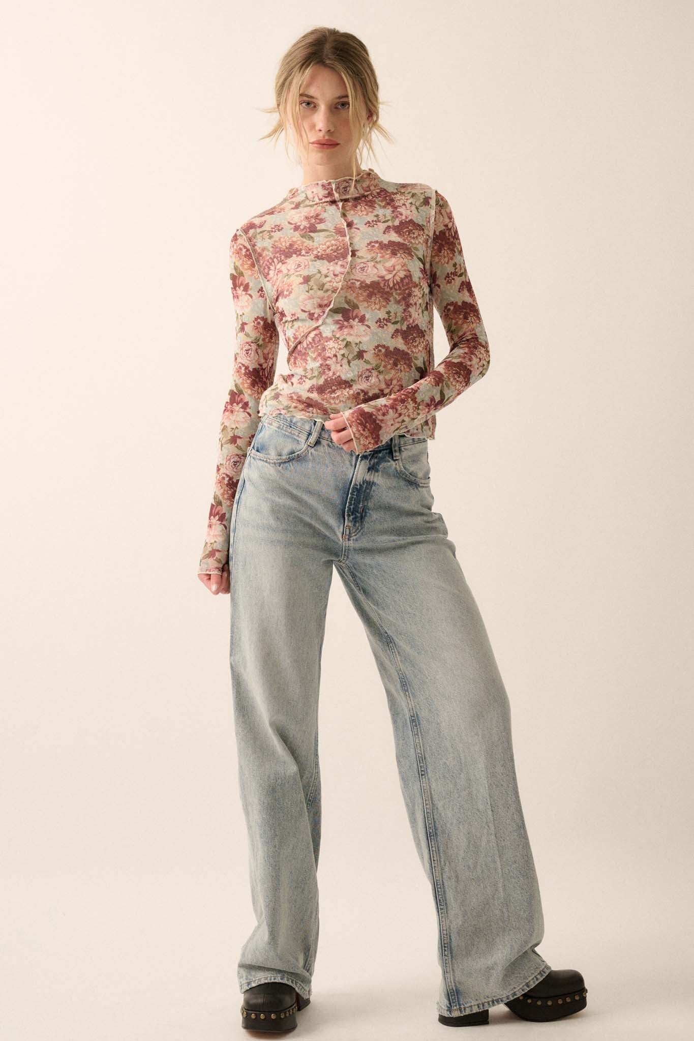 Delicate Blooms Floral Mesh Exposed-Seam Top - ShopPromesa