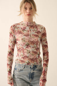 Delicate Blooms Floral Mesh Exposed-Seam Top - ShopPromesa