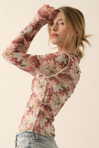 Delicate Blooms Floral Mesh Exposed-Seam Top - ShopPromesa