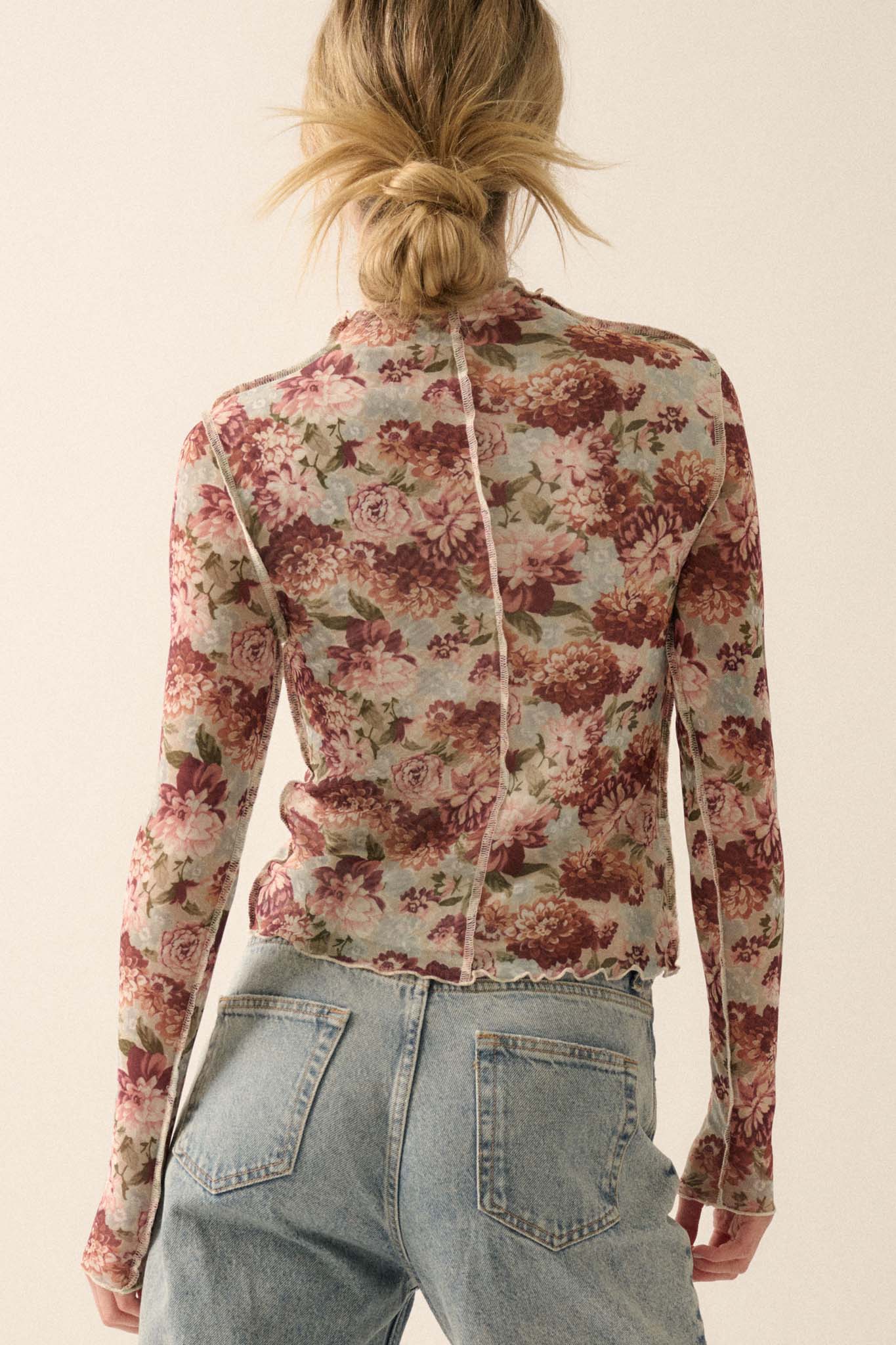 Delicate Blooms Floral Mesh Exposed-Seam Top - ShopPromesa