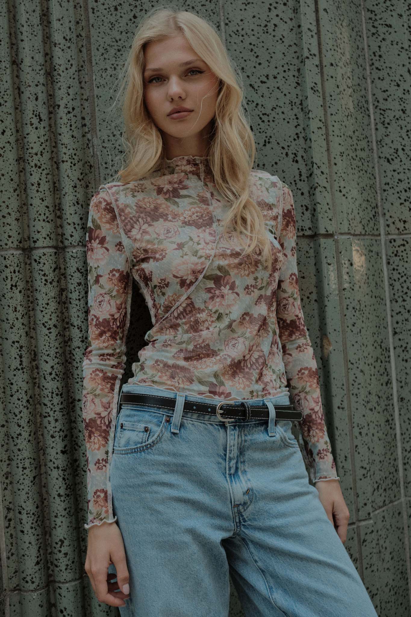 Delicate Blooms Floral Mesh Exposed-Seam Top