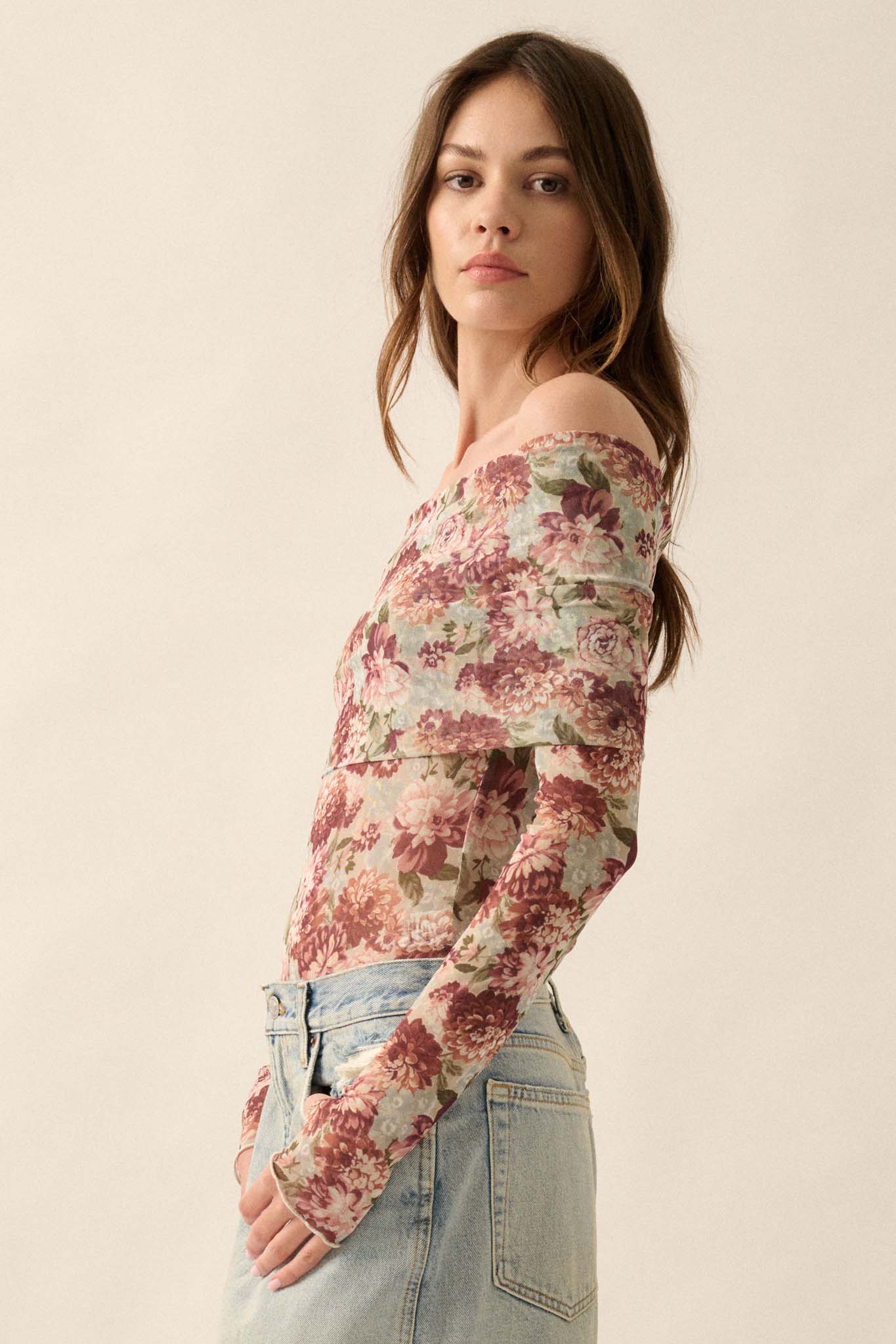 Tender Petals Floral Mesh Foldover Bodysuit - ShopPromesa