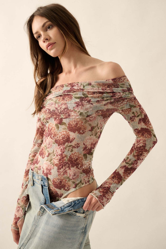 Tender Petals Floral Mesh Foldover Bodysuit - ShopPromesa