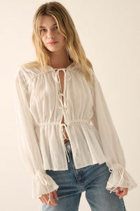 Treasured Beauty Tonal-Stripe Tie-Front Blouse - ShopPromesa