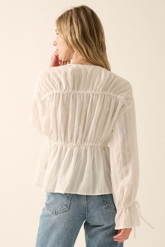 Treasured Beauty Tonal-Stripe Tie-Front Blouse - ShopPromesa