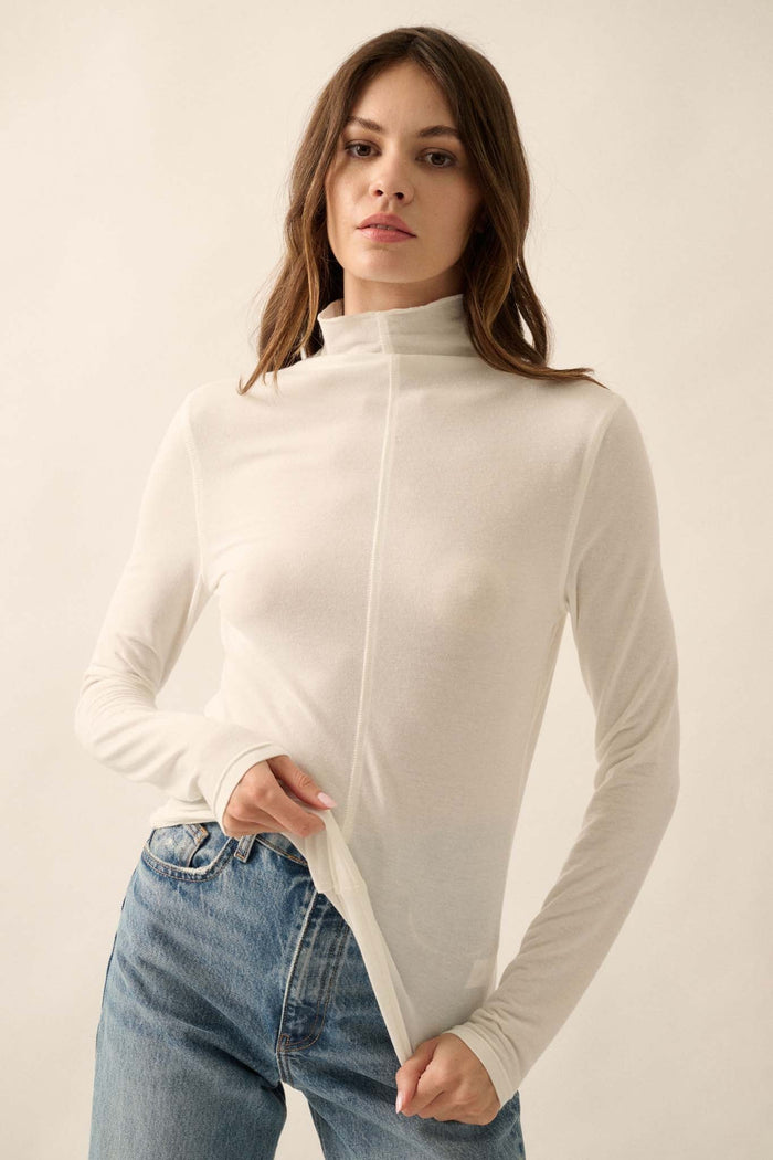 Above and Beyond Mock-Neck Baby Rib Top - ShopPromesa