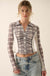 Plaid Behavior Ruched Mesh Cropped Button-Up Shirt - ShopPromesa