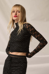 Starry Eyed Studded Floral Lace Mock-Neck Top - ShopPromesa