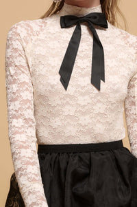 Starry Eyed Studded Floral Lace Mock-Neck Top - ShopPromesa