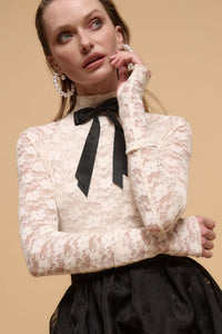 Starry Eyed Studded Floral Lace Mock-Neck Top - ShopPromesa