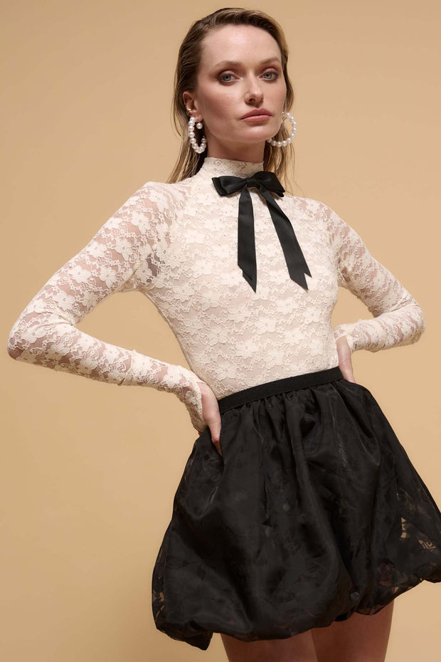 Starry Eyed Studded Floral Lace Mock-Neck Top - ShopPromesa