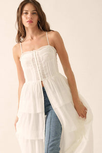 True Romance Pleated Tiered Ruffle Maxi Top - ShopPromesa