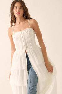 True Romance Pleated Tiered Ruffle Maxi Top - ShopPromesa