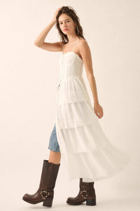 True Romance Pleated Tiered Ruffle Maxi Top - ShopPromesa