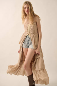 True Romance Pleated Tiered Ruffle Maxi Top - ShopPromesa