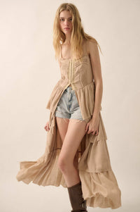 True Romance Pleated Tiered Ruffle Maxi Top - ShopPromesa