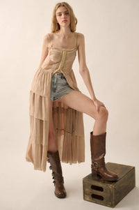 True Romance Pleated Tiered Ruffle Maxi Top - ShopPromesa