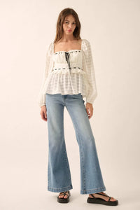 Sweet Infatuation Striped Ribbon-Trim Peasant Top - ShopPromesa