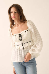 Sweet Infatuation Striped Ribbon-Trim Peasant Top - ShopPromesa