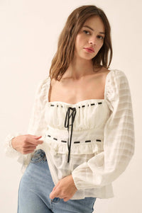 Sweet Infatuation Striped Ribbon-Trim Peasant Top - ShopPromesa