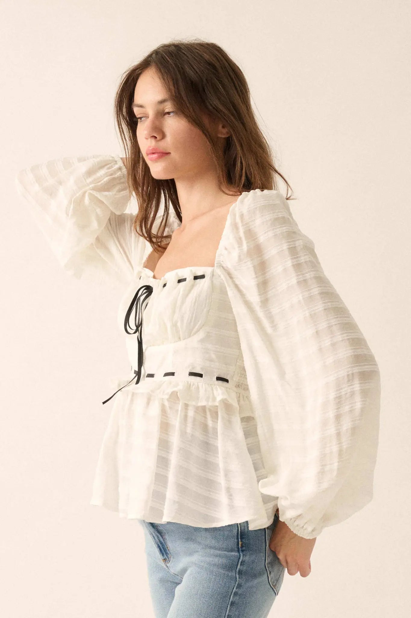 Sweet Infatuation Striped Ribbon-Trim Peasant Top - ShopPromesa