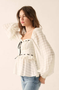 Sweet Infatuation Striped Ribbon-Trim Peasant Top - ShopPromesa