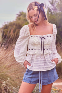 Sweet Infatuation Striped Ribbon-Trim Peasant Top - ShopPromesa