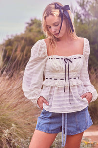 Sweet Infatuation Striped Ribbon-Trim Peasant Top - ShopPromesa