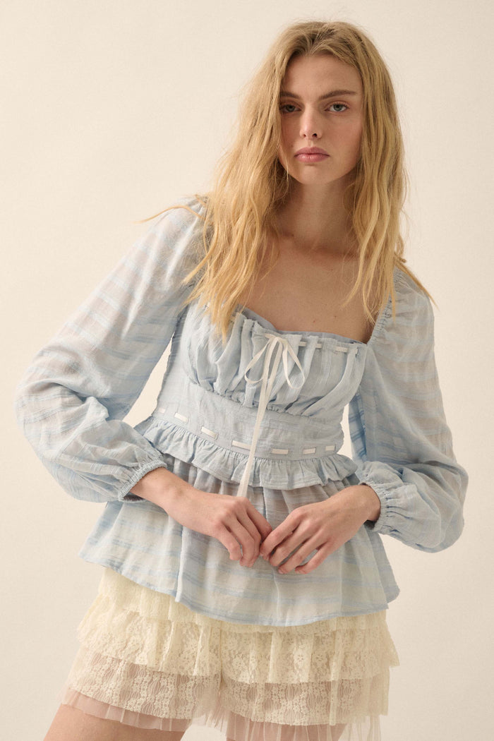 Sweet Infatuation Striped Ribbon-Trim Peasant Top - ShopPromesa