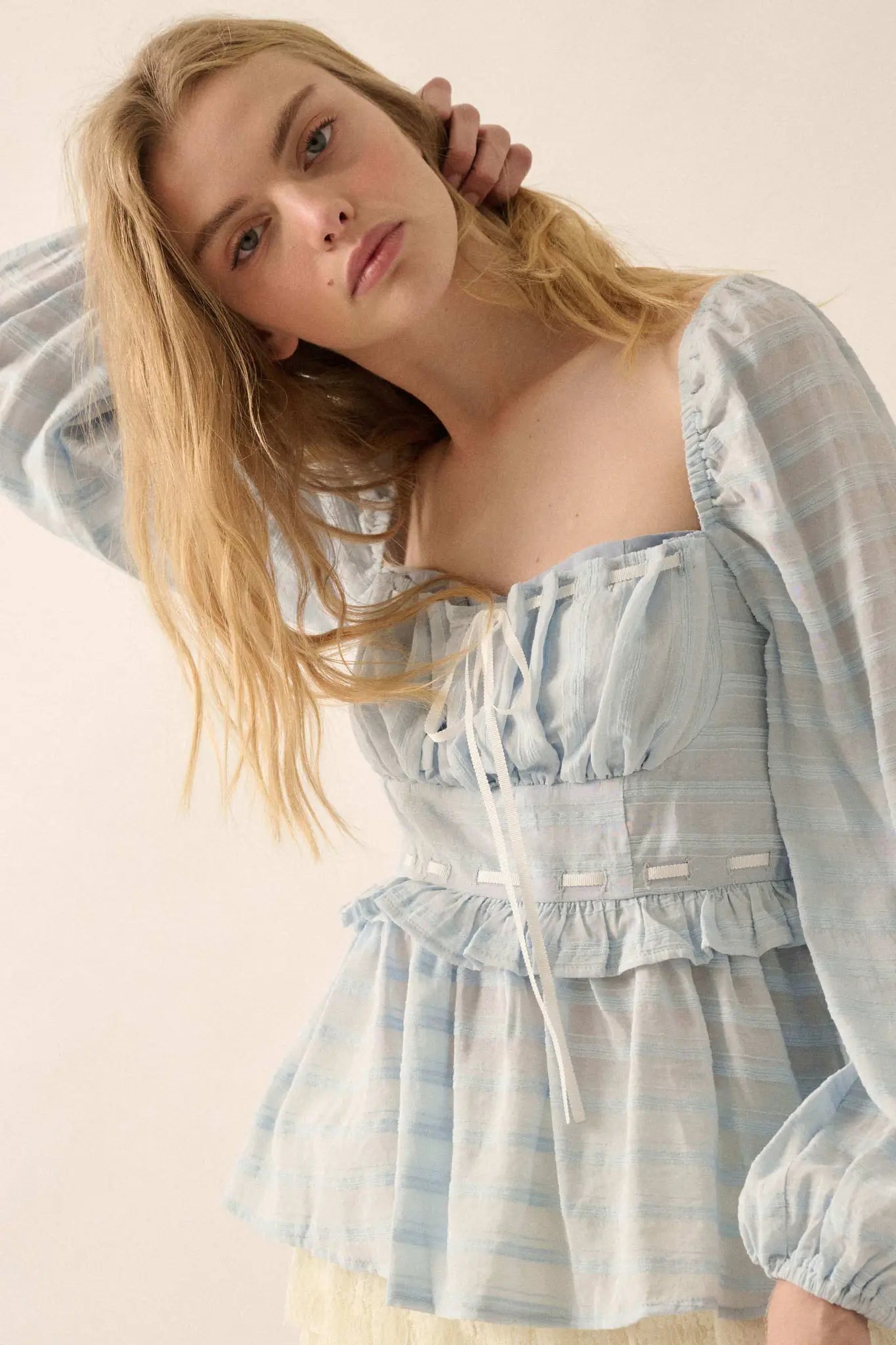 Sweet Infatuation Striped Ribbon-Trim Peasant Top - ShopPromesa