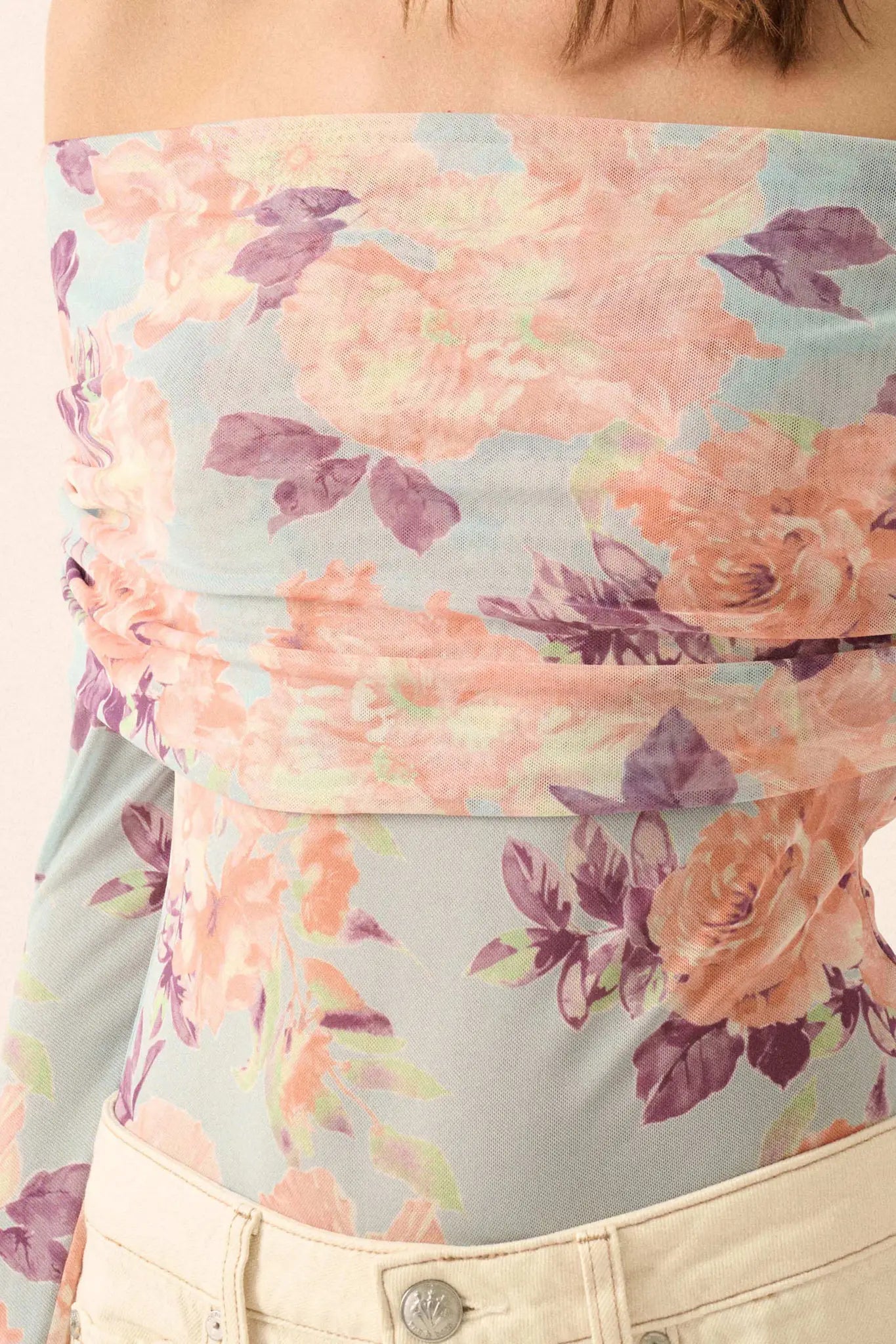 Floral Embrace Floral Mesh Foldover Bodysuit - ShopPromesa
