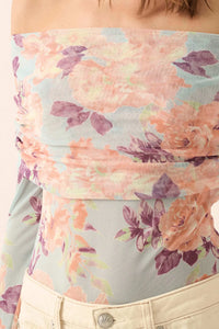 Floral Embrace Floral Mesh Foldover Bodysuit - ShopPromesa